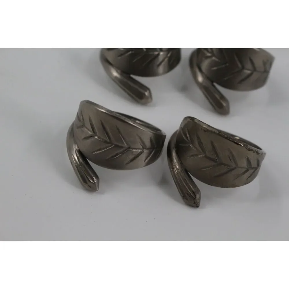 Set of 6 Sterling Silver Leaves Napkin Rings